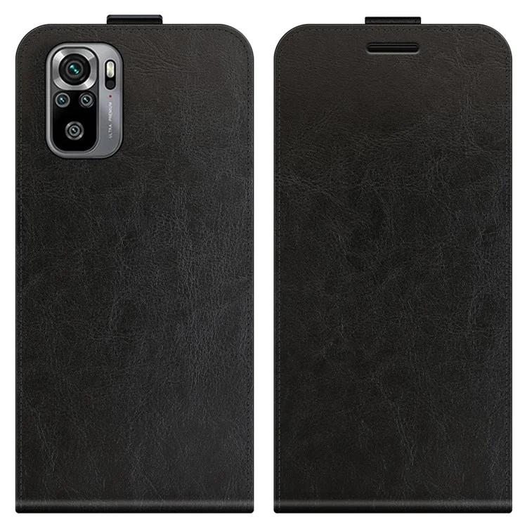Pour Xiaomi Redmi Note 10 4G / Note 10S 4G / Poco M5s 4G PU Cuir Vertical Flip Téléphone Crazy Horse Texture Texture Carte Holder Anti-drop Cover - le Noir