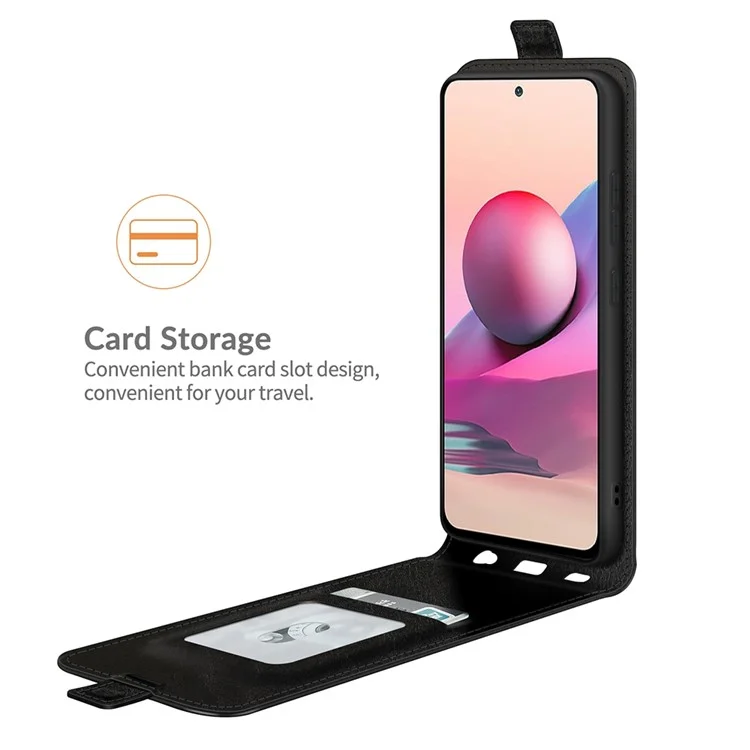 Pour Xiaomi Redmi Note 10 4G / Note 10S 4G / Poco M5s 4G PU Cuir Vertical Flip Téléphone Crazy Horse Texture Texture Carte Holder Anti-drop Cover - le Noir