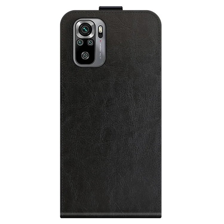 Pour Xiaomi Redmi Note 10 4G / Note 10S 4G / Poco M5s 4G PU Cuir Vertical Flip Téléphone Crazy Horse Texture Texture Carte Holder Anti-drop Cover - le Noir
