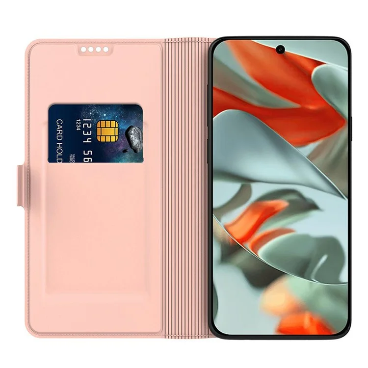Für Google Pixel 10 Pro XL Hülle Stoßfeste TPU-Innenschale Leder Handyhülle mit Kartenfach - Roségold