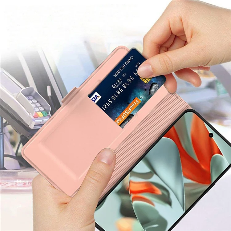 Für Google Pixel 10 Pro XL Hülle Stoßfeste TPU-Innenschale Leder Handyhülle mit Kartenfach - Roségold