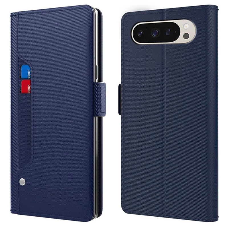 Чехол для Google Pixel 10 Pro XL, стойка, чехол из искусственной кожи, держатель для карт, зеркало - синий