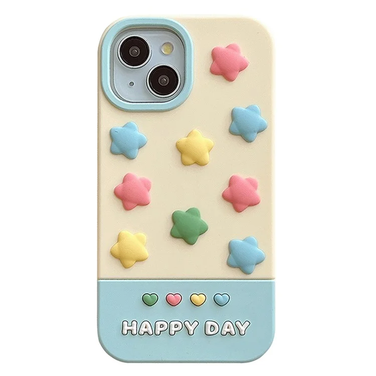 Étui en silicone pour iPhone 15 avec design mignon d'étoiles colorées en 3D, protection antichoc pour le dos du téléphone
