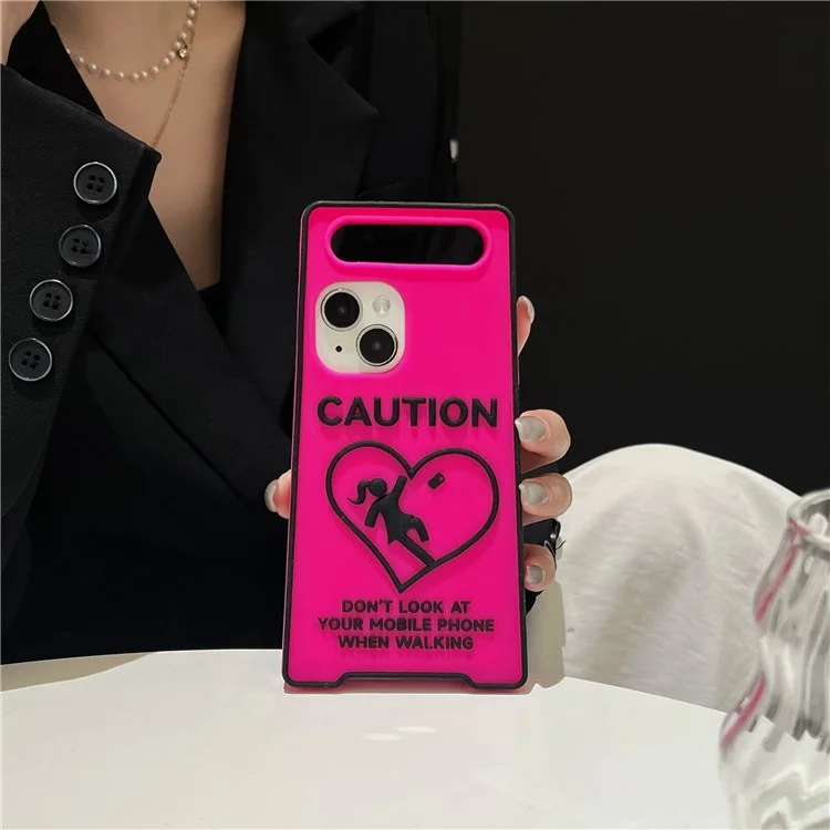 Für iPhone 15 Silikon-Leuchtendes Signage Design Stoßfeste Handyrückseite - Rose