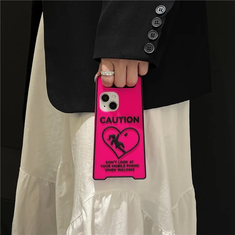 Für iPhone 15 Silikon-Leuchtendes Signage Design Stoßfeste Handyrückseite - Rose