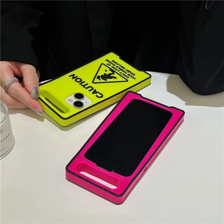Für iPhone 15 Silikon-Leuchtendes Signage Design Stoßfeste Handyrückseite - Rose