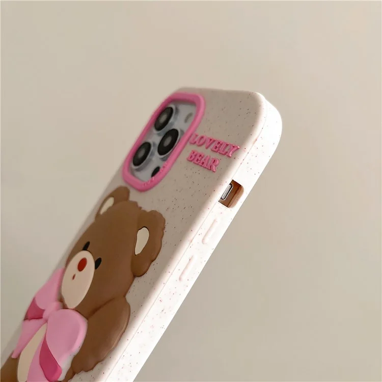 For iPhone 16 Pro Max Silicone Case Cute Bear Glitter Design Shockproof Phone Back Cover