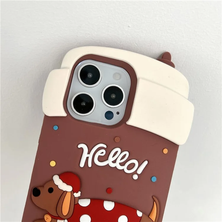 For iPhone 16 Pro Max Silicone Case Cute Dachshund Coffee Cup Design Shockproof Phone Back Cover