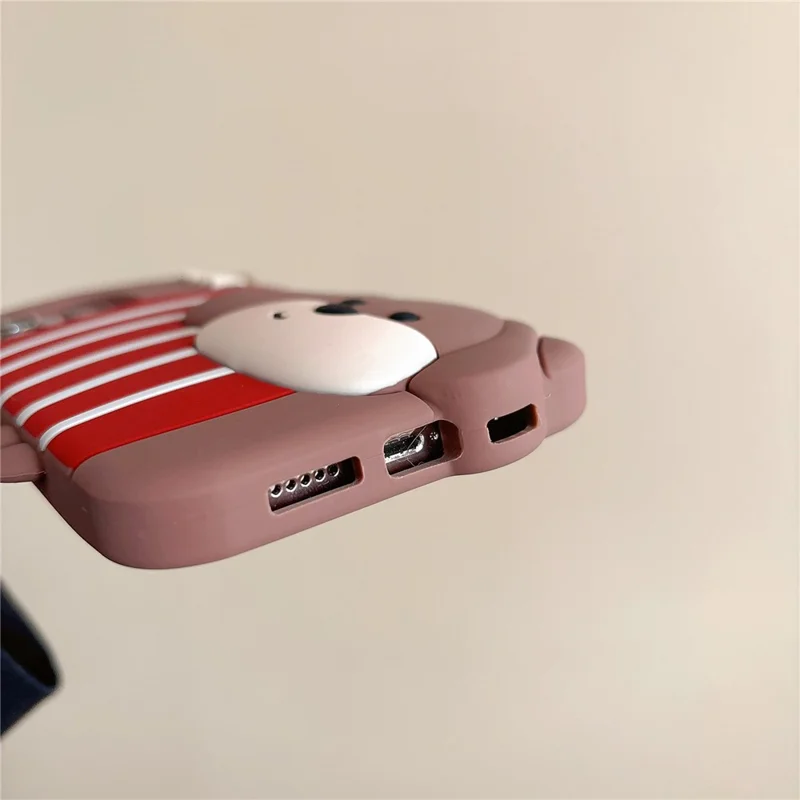 For iPhone 16 Pro Max Silicone Case Cute Striped Dachshund Design Shockproof Phone Back Cover