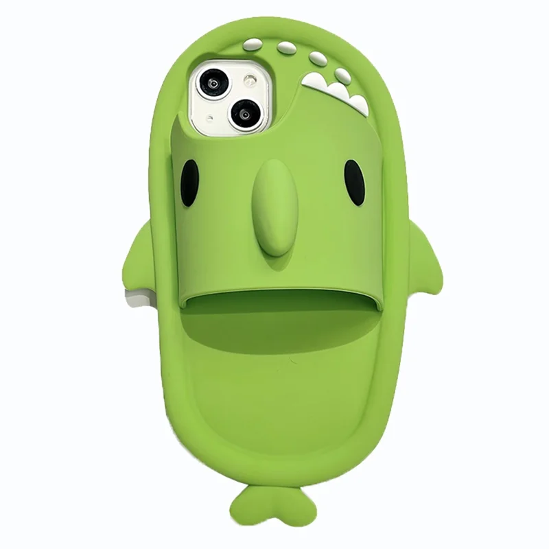 For iPhone 15 Silicone Case Cute Shark Slipper Design Shockproof Phone Back Cover