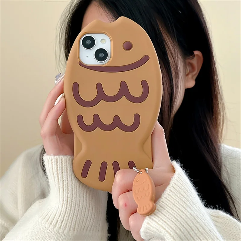 For iPhone 15 Silicone Case Cute Snapper Design Shockproof Phone Back Cover with Charm