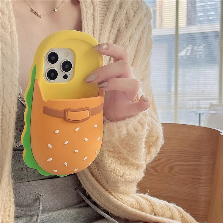 For iPhone 16 Pro Max Silicone Case Cute Hamburger Slipper Design Shockproof Phone Back Cover