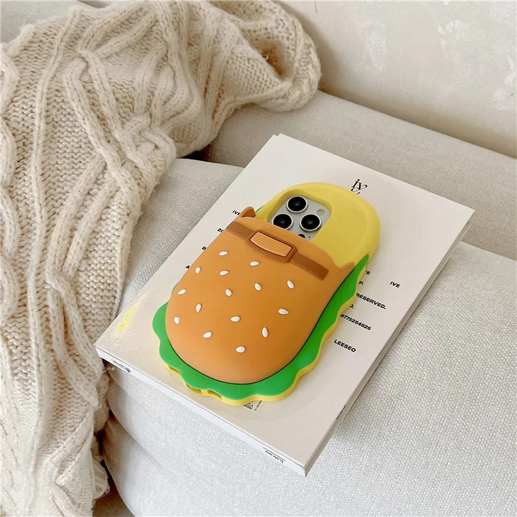 For iPhone 16 Pro Max Silicone Case Cute Hamburger Slipper Design Shockproof Phone Back Cover