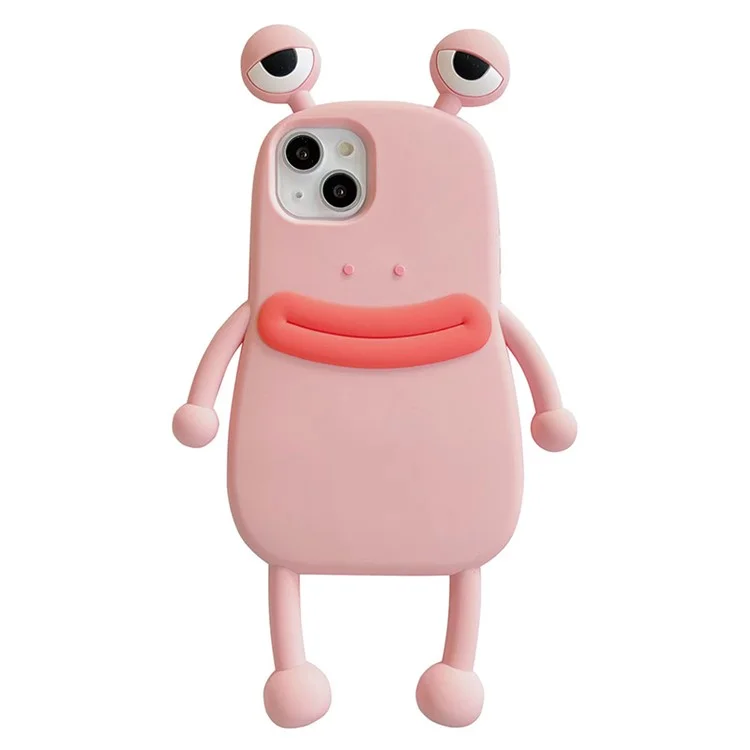 Capa de silicone para iPhone 15 Design de boca de salsicha de sapo fofo à prova de choque - Rosa