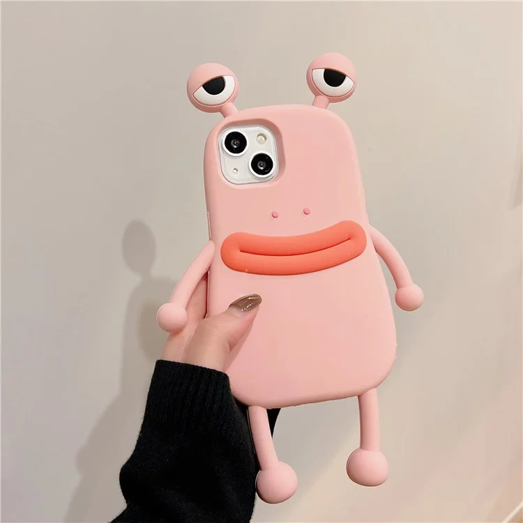 Capa de silicone para iPhone 15 Design de boca de salsicha de sapo fofo à prova de choque - Rosa