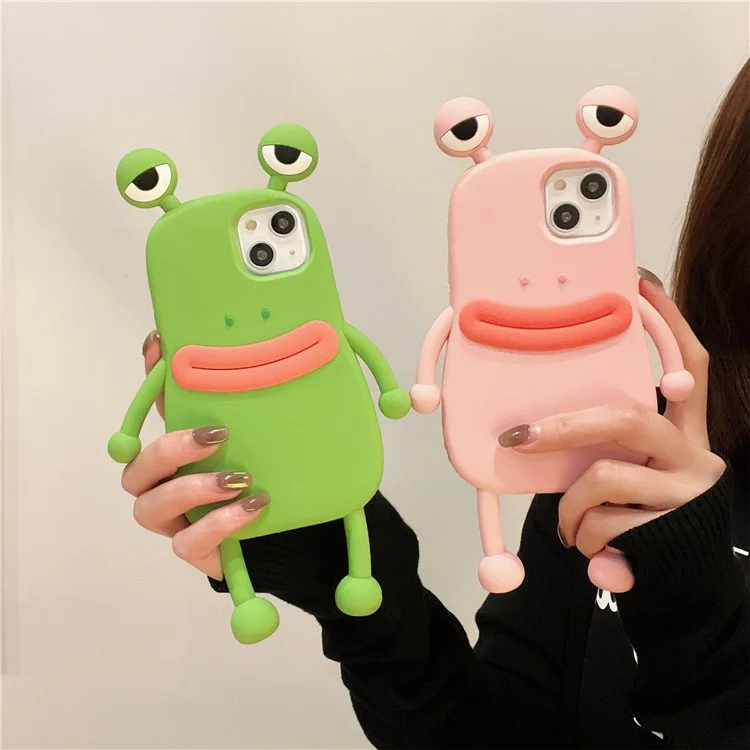 Capa de silicone para iPhone 15 Design de boca de salsicha de sapo fofo à prova de choque - Rosa