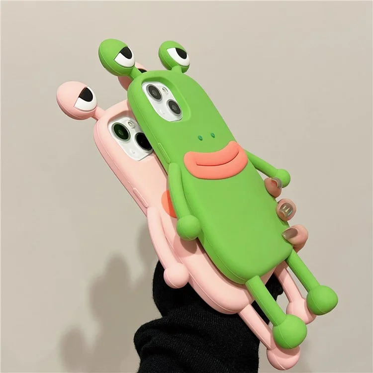 Capa de silicone para iPhone 15 Design de boca de salsicha de sapo fofo à prova de choque - Rosa
