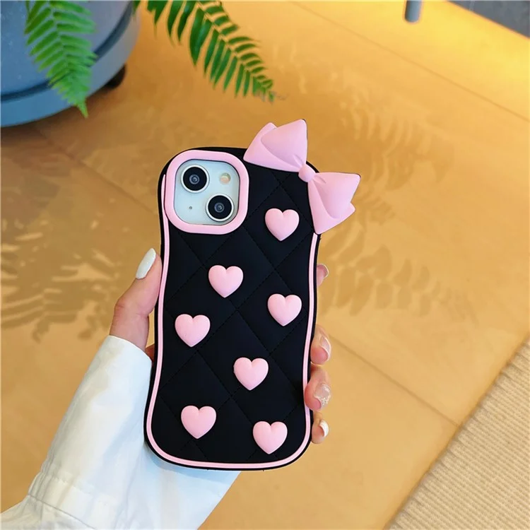 Étui en silicone pour iPhone 15 avec design mignon de nœud papillon, coque arrière antichoc