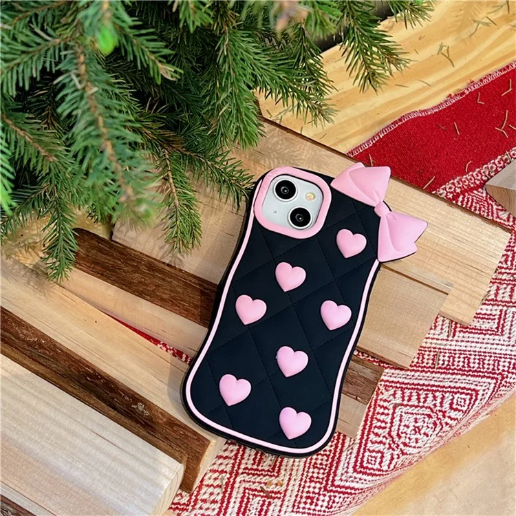 Étui en silicone pour iPhone 15 avec design mignon de nœud papillon, coque arrière antichoc