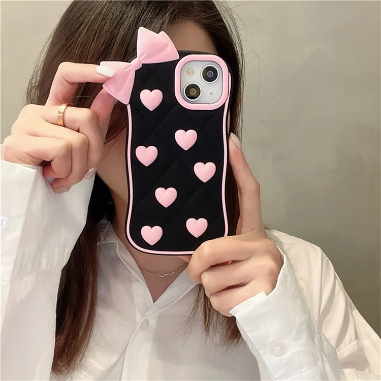 Étui en silicone pour iPhone 15 avec design mignon de nœud papillon, coque arrière antichoc