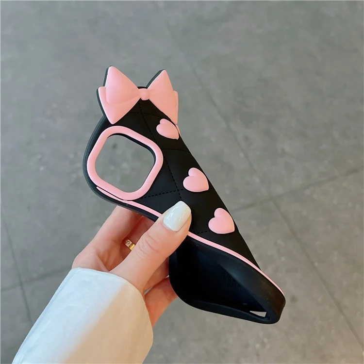 Étui en silicone pour iPhone 15 avec design mignon de nœud papillon, coque arrière antichoc