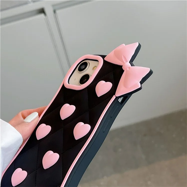 Étui en silicone pour iPhone 15 avec design mignon de nœud papillon, coque arrière antichoc