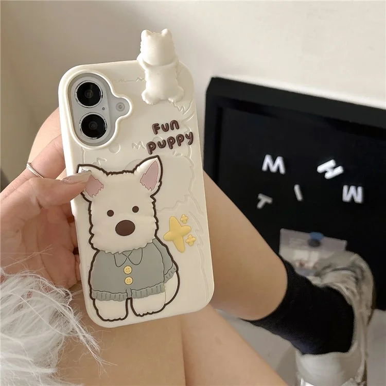 Capa de Silicone para iPhone 16 com Design Fofo de Terrier das Terras Altas, Proteção Antichoque para Celular