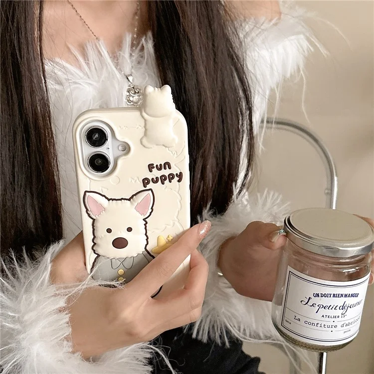 Capa de Silicone para iPhone 16 com Design Fofo de Terrier das Terras Altas, Proteção Antichoque para Celular
