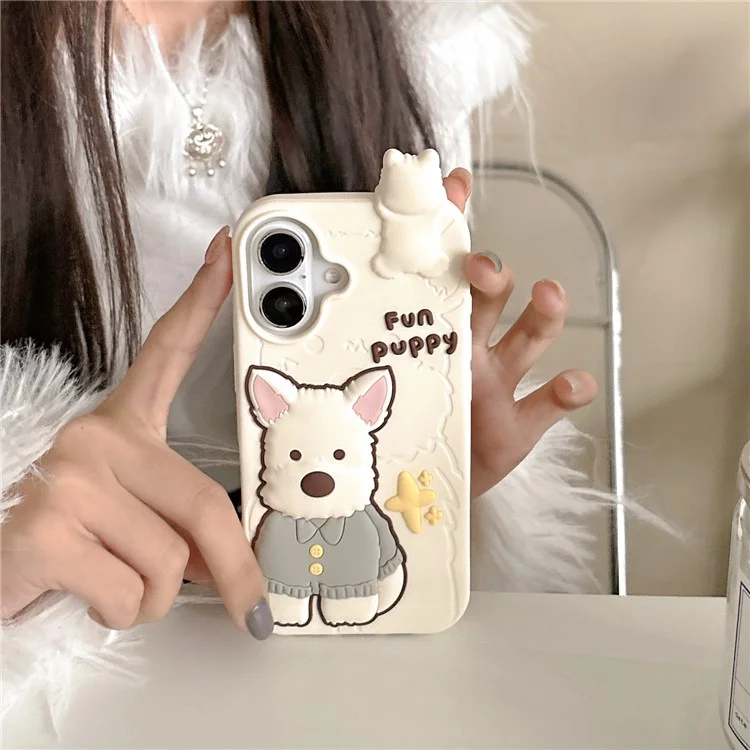 Capa de Silicone para iPhone 16 com Design Fofo de Terrier das Terras Altas, Proteção Antichoque para Celular
