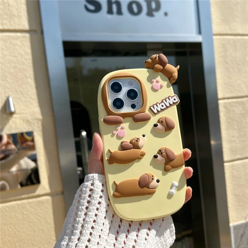 For iPhone 16 Pro Max Silicone Case Cute Dachshund Design Shockproof Phone Back Cover