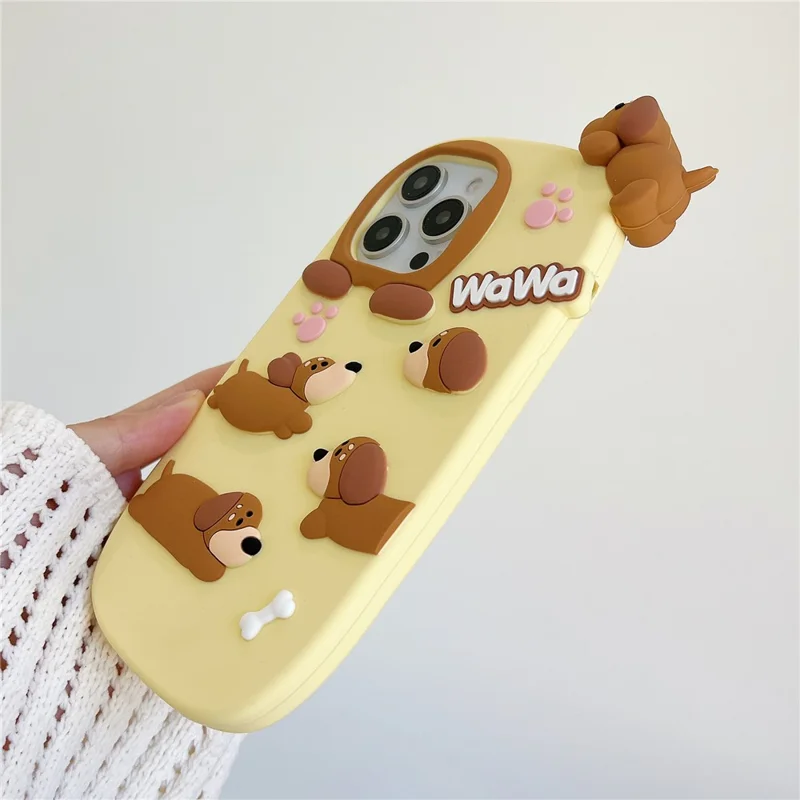 For iPhone 16 Pro Max Silicone Case Cute Dachshund Design Shockproof Phone Back Cover