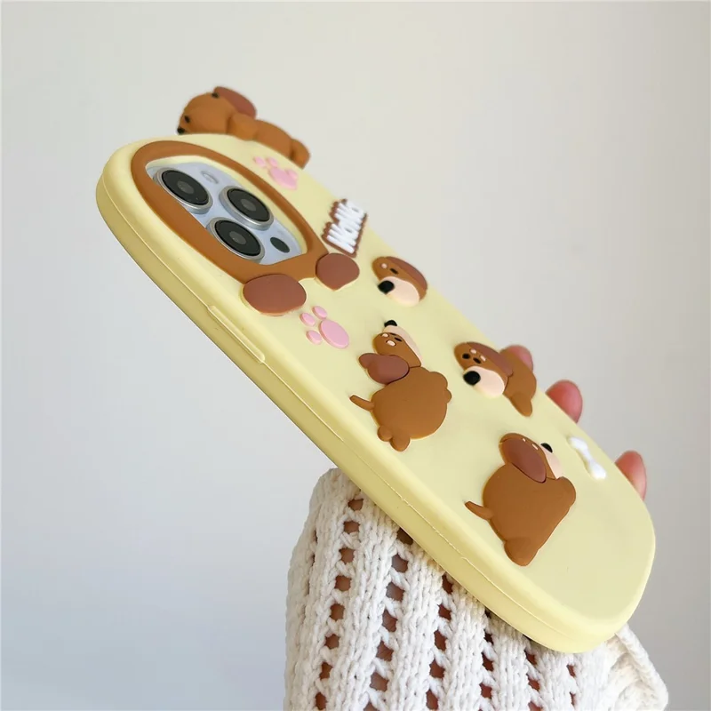 For iPhone 16 Pro Max Silicone Case Cute Dachshund Design Shockproof Phone Back Cover
