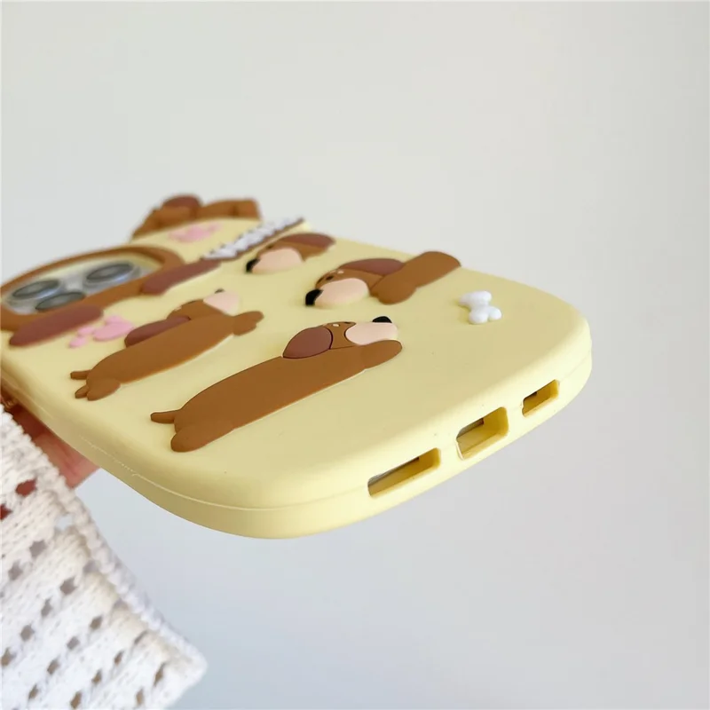 For iPhone 16 Pro Max Silicone Case Cute Dachshund Design Shockproof Phone Back Cover