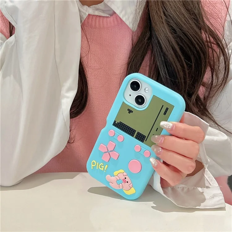 For iPhone 15 Silicone Case Cute Retro Gaming Console Design Shockproof Phone Back Cover