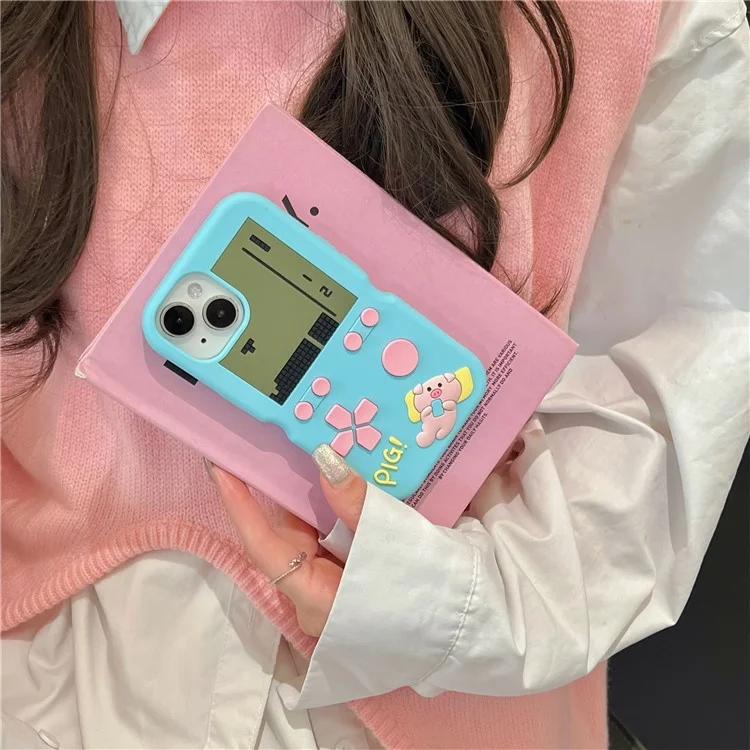 For iPhone 15 Silicone Case Cute Retro Gaming Console Design Shockproof Phone Back Cover