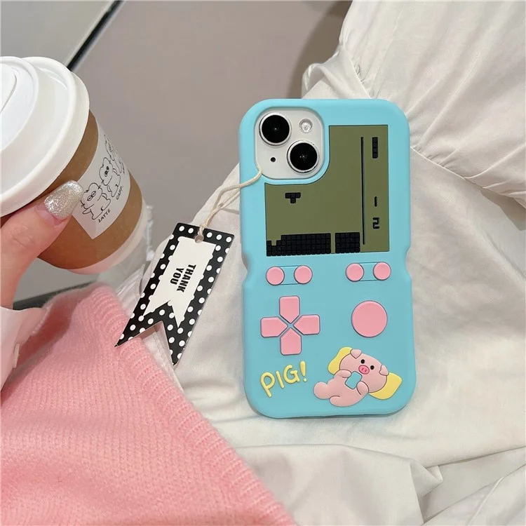 For iPhone 15 Silicone Case Cute Retro Gaming Console Design Shockproof Phone Back Cover