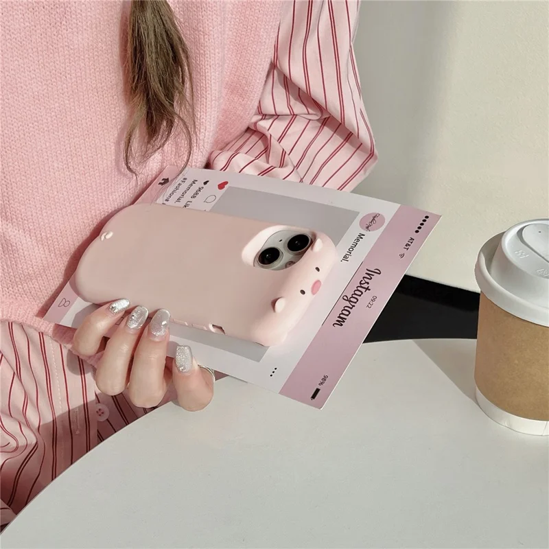 For iPhone 15 Silicone Case Cute Sleeping Pig Design Shockproof Phone Back Cover