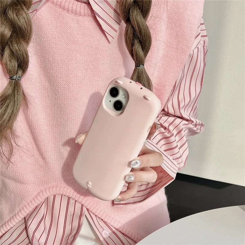 For iPhone 15 Silicone Case Cute Sleeping Pig Design Shockproof Phone Back Cover