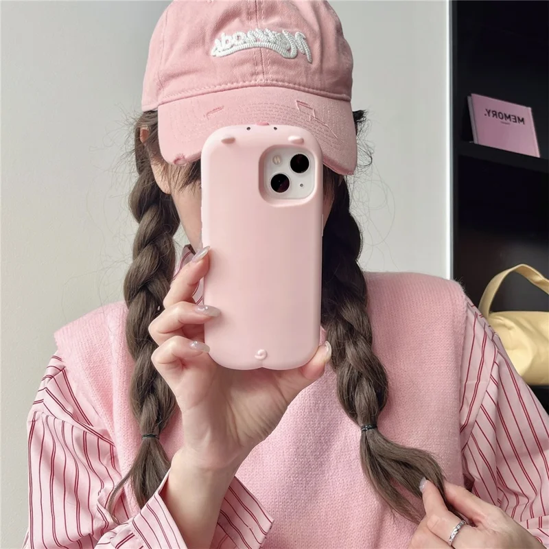 For iPhone 15 Silicone Case Cute Sleeping Pig Design Shockproof Phone Back Cover