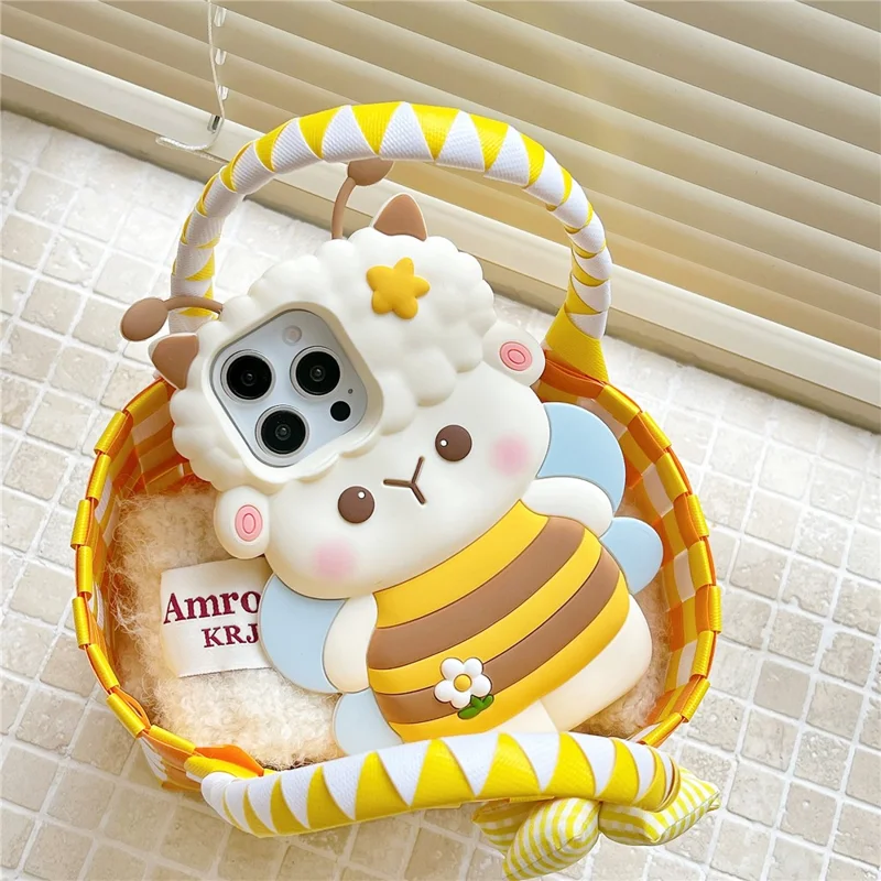 For iPhone 16 Pro Max Silicone Case Bee Sheep Design Shockproof Phone Back Cover