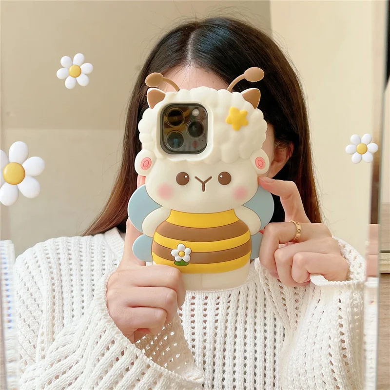 For iPhone 16 Pro Max Silicone Case Bee Sheep Design Shockproof Phone Back Cover