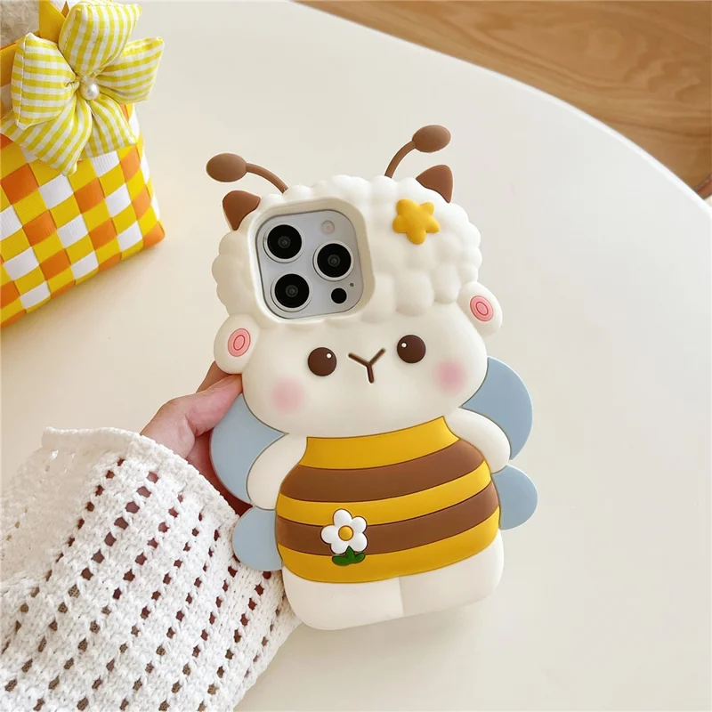 For iPhone 16 Pro Max Silicone Case Bee Sheep Design Shockproof Phone Back Cover