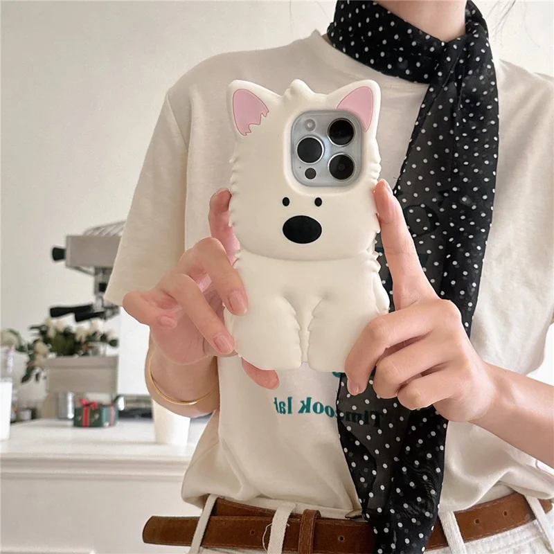 Étui en silicone pour iPhone 16 Pro Max avec design de Terrier des Highlands 3D Housse de protection antichocs pour téléphone