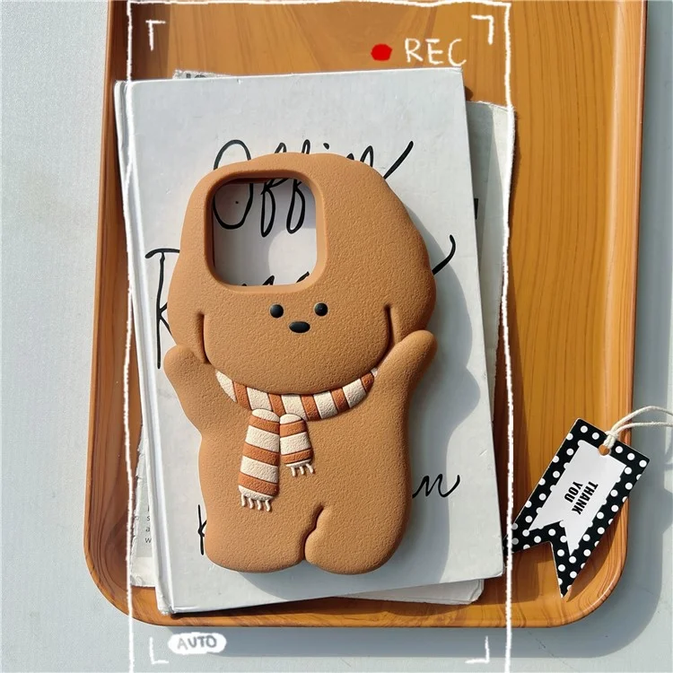 For iPhone 16 Pro Max Silicone Case Cute Teddy Bear Scarf Design Shockproof Phone Back Cover