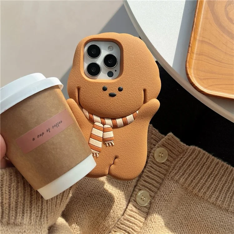 For iPhone 16 Pro Max Silicone Case Cute Teddy Bear Scarf Design Shockproof Phone Back Cover