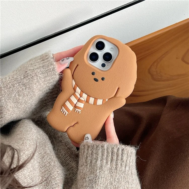 For iPhone 16 Pro Max Silicone Case Cute Teddy Bear Scarf Design Shockproof Phone Back Cover