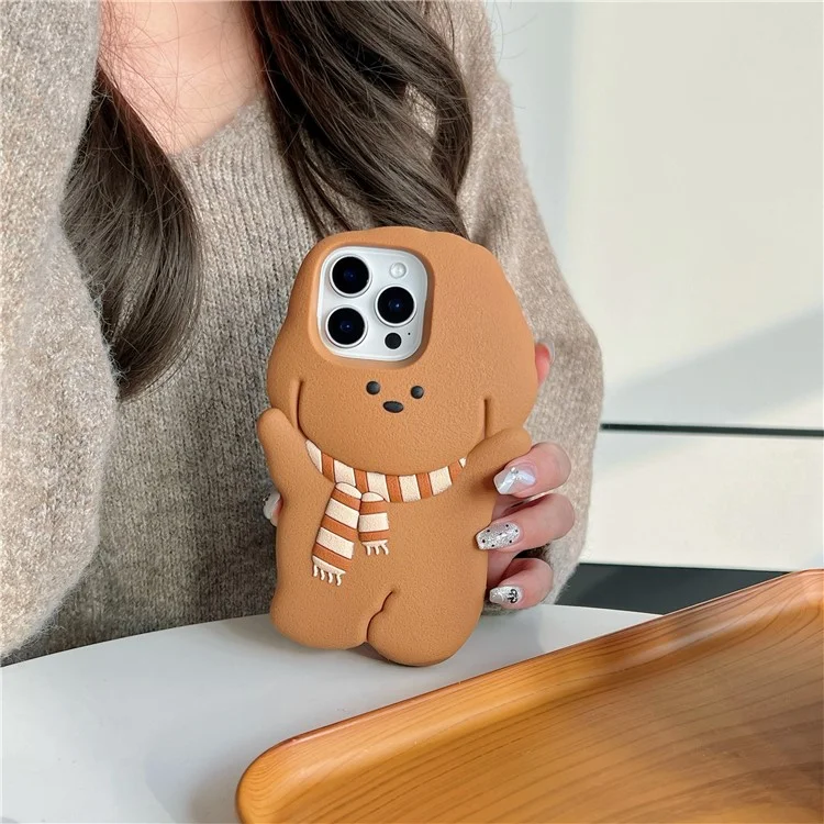 For iPhone 16 Pro Max Silicone Case Cute Teddy Bear Scarf Design Shockproof Phone Back Cover