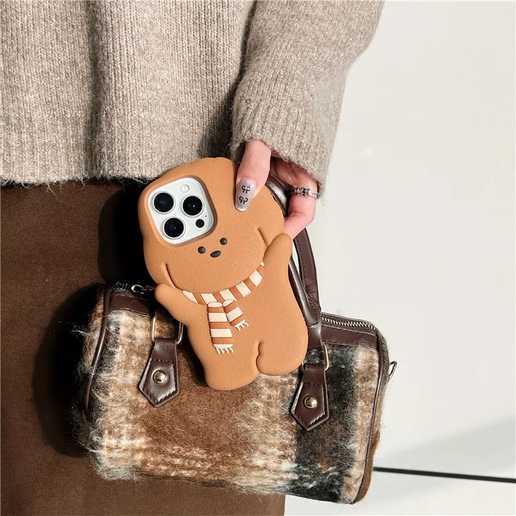 For iPhone 16 Pro Max Silicone Case Cute Teddy Bear Scarf Design Shockproof Phone Back Cover