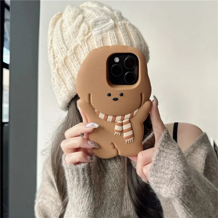 For iPhone 16 Pro Max Silicone Case Cute Teddy Bear Scarf Design Shockproof Phone Back Cover