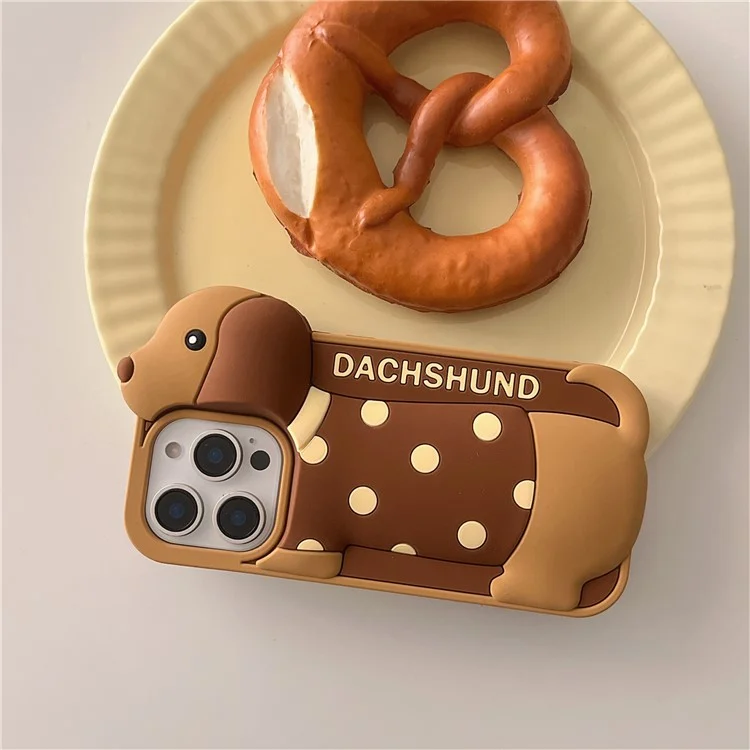 For iPhone 16 Pro Max Silicone Case Cute Round Dot Dachshund Design Shockproof Phone Back Cover